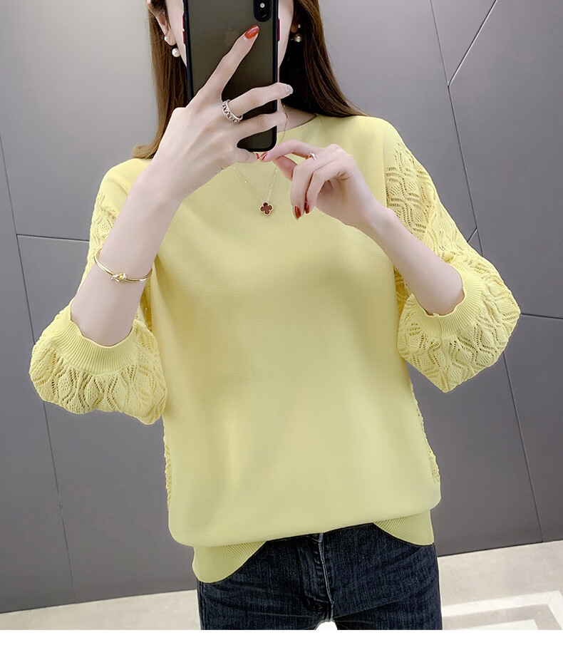 风晓薇蝙蝠衫女夏季蝙蝠衫七分袖冰丝薄款针织衫时尚2022套头上衣外穿