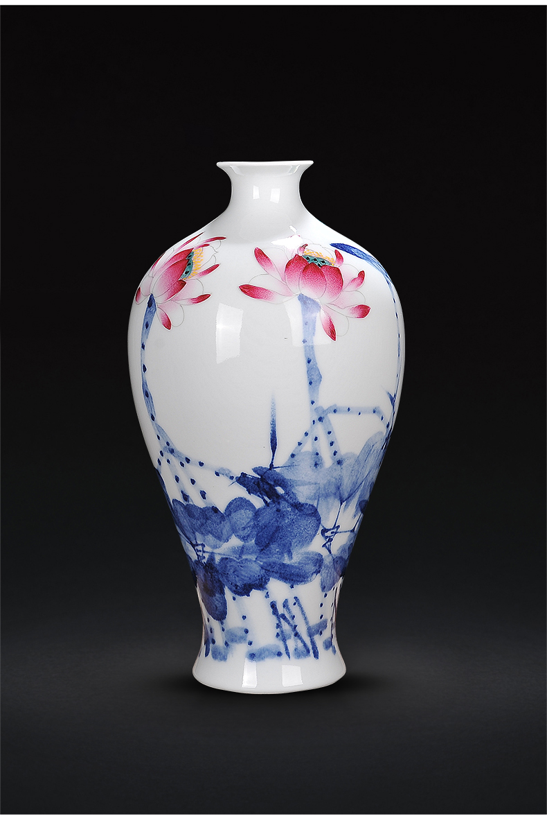 骄意陶瓷手绘青花瓷荷韵花瓶新中式家居客厅插花装饰工艺品摆件可用于