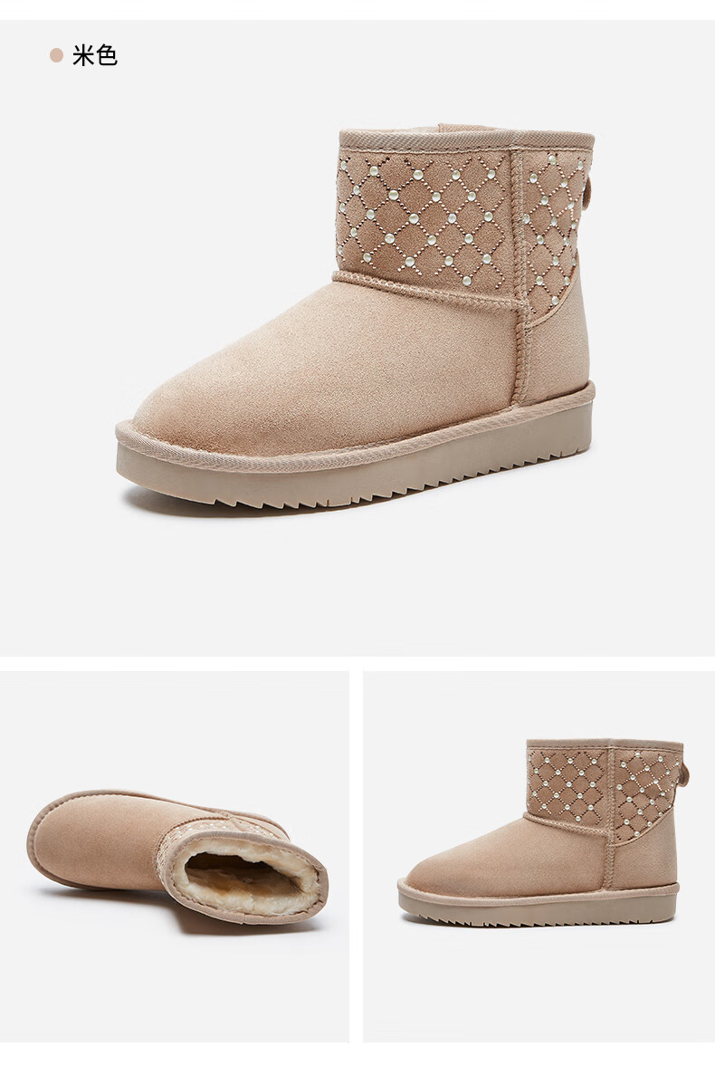 热风雪地靴女2020年冬季新款女士时尚平底保暖雪地靴 01黑色 35