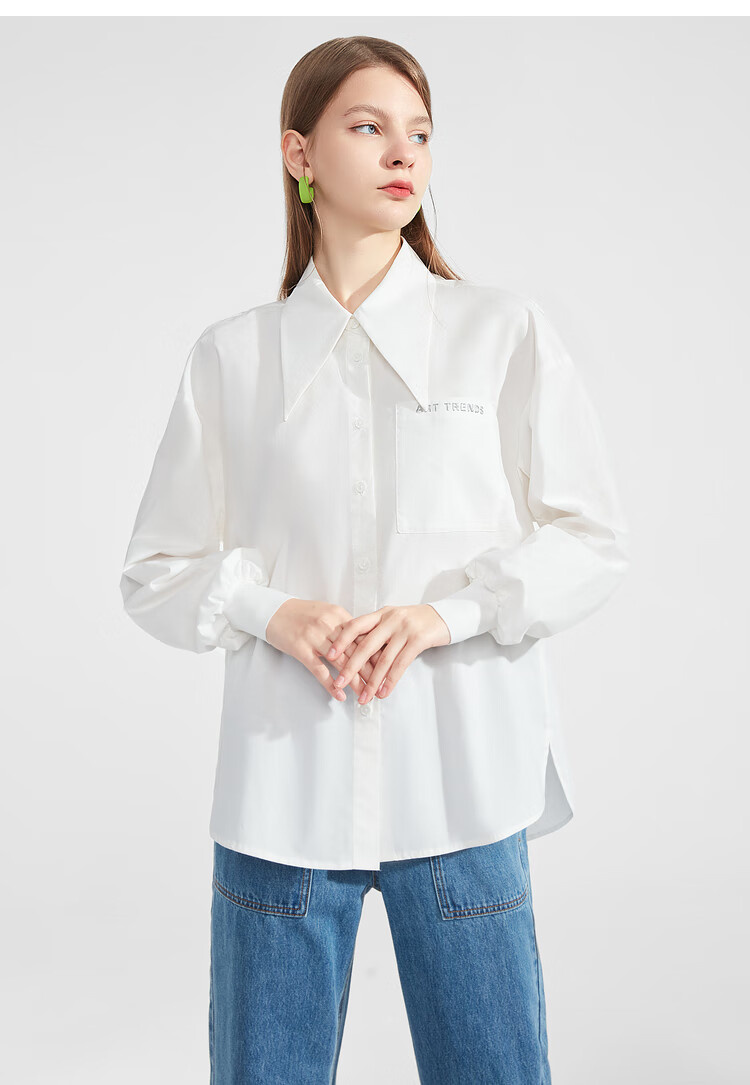 爱居兔长袖衬衫女22春新款职场风通勤抽褶衣袖长袖休闲衬衫女上衣enea