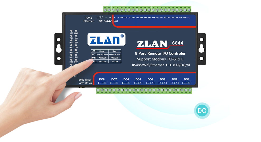 ZLAN 开关量数字量模拟量采集转485/以太网/wifi8路DI/DO/AI远程IO控制器ZLAN ZLAN6802 8AI4-20MA ...