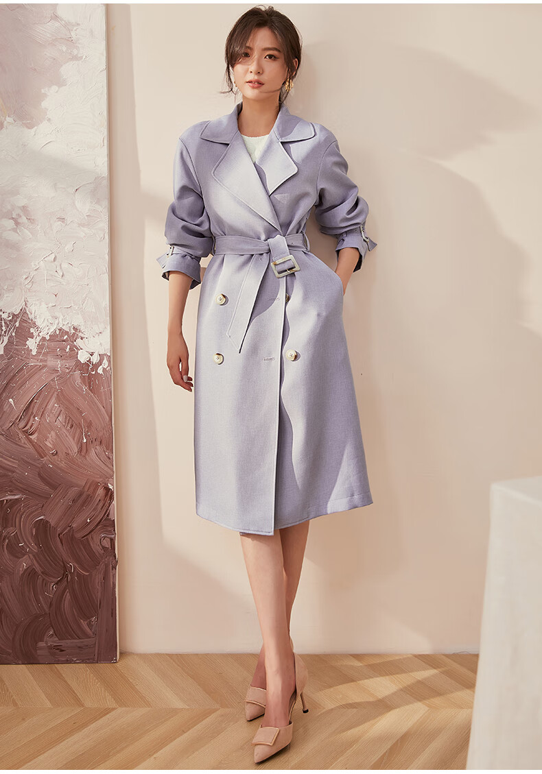 罗衣气质紫色英伦风衣女秋装新款知性系带通勤中长外套02851紫色xl