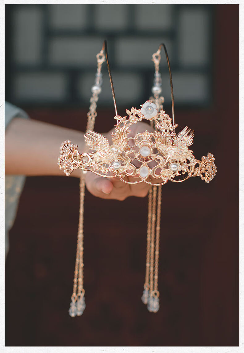 古装顶簪发冠汉服发饰女秀禾头饰古风流苏配饰品凤冠步摇超仙头冠 花