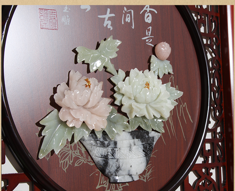 唐雅之韵玉雕画挂件方形新中式玉石画浮雕装饰画客厅玄关壁挂60cm