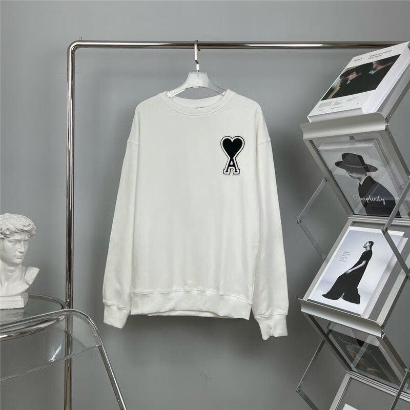 ami爱心卫衣刺绣桃心字母圆领宽松纯色长袖 2101圆领#黑色红章 l_(150