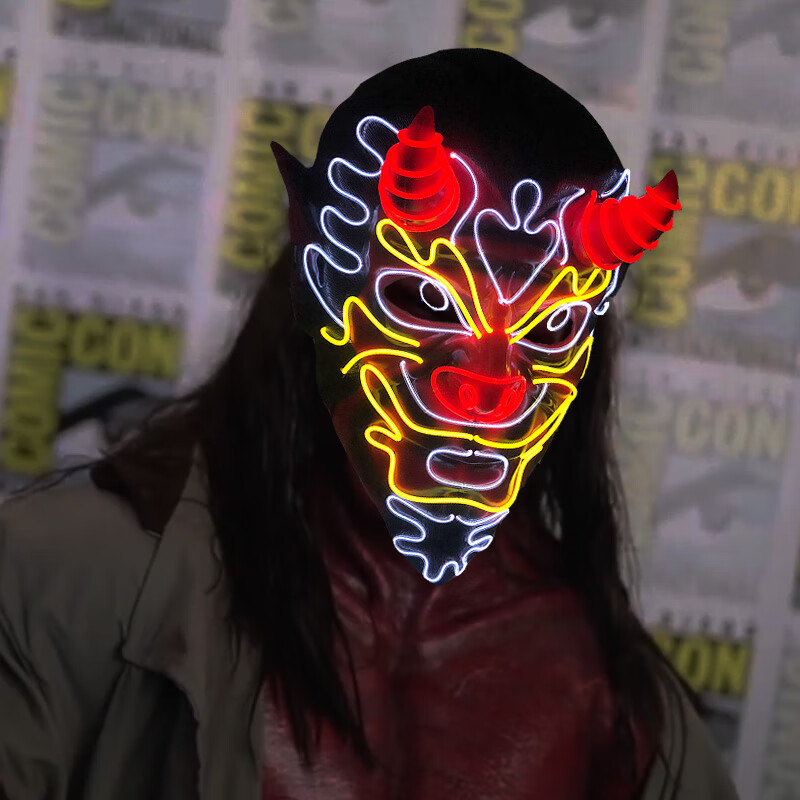 赛博朋克面具电子机能面具 万圣节led发光面具天空侵犯小丑v字天狐狸