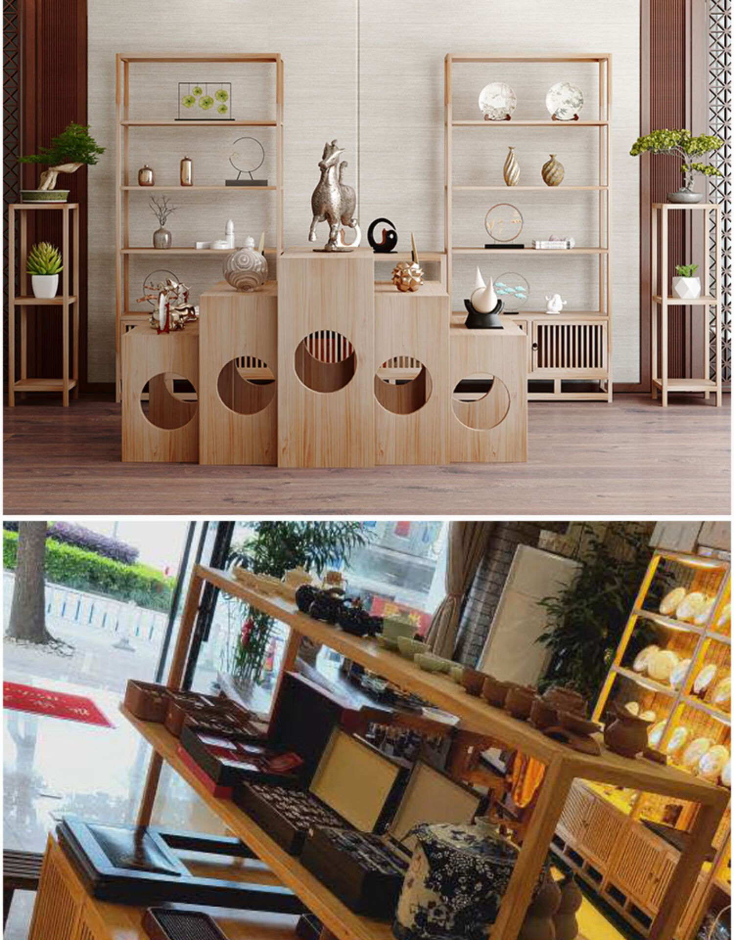 茶叶柜陈列柜新中式实木货架茶饼柜精品展柜双面货柜中岛柜简约现代 a