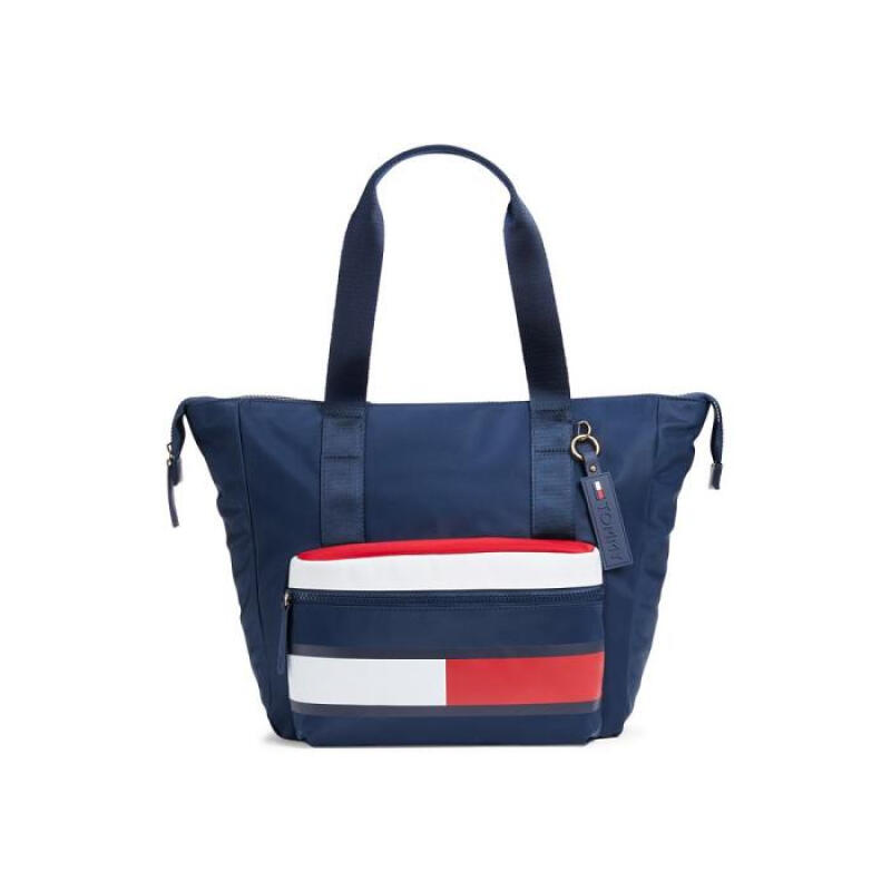 tommyhilfiger汤米拼色托特包单肩手提大容量背包实用时尚包包navyred
