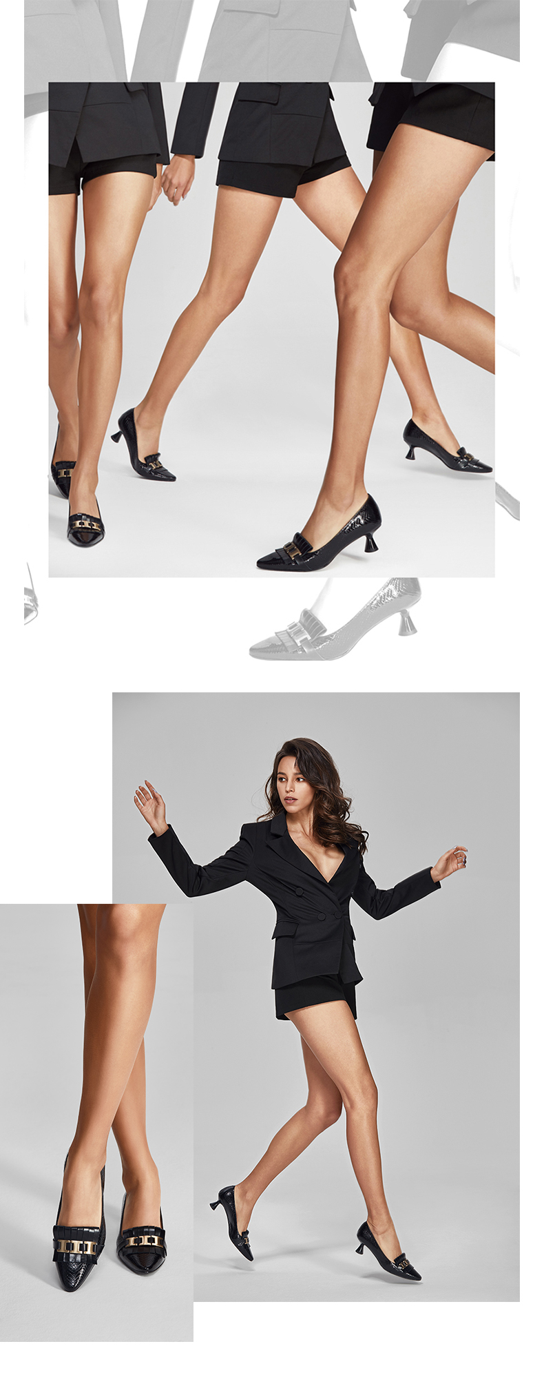 西班牙原产patricia尖头英伦风流行女单鞋中跟百搭12314 黑色 36.