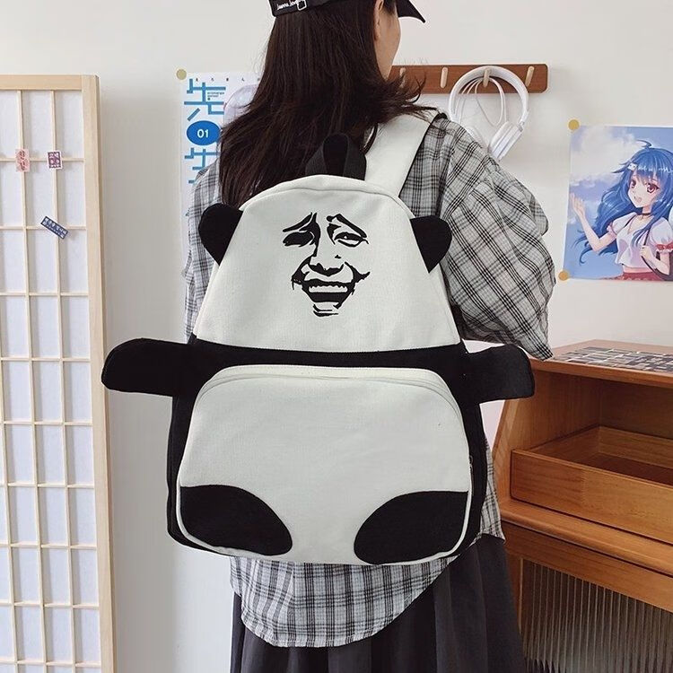 搞笑动漫社会熊猫金馆长暴走漫画表情包帆布双肩包搞怪书包 张学友
