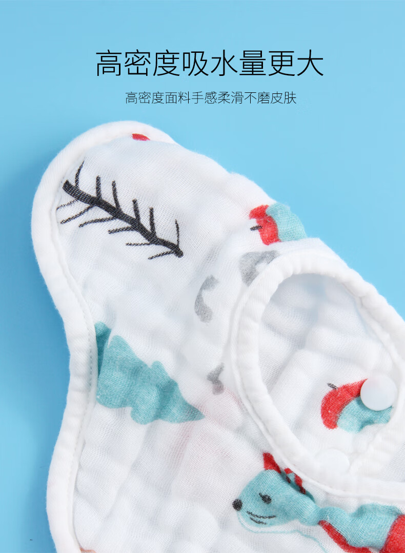75901-亲攸婴儿纯棉纱布围嘴口水巾宝宝防水吐奶新生360度旋转男女童围兜 提花6层-随机色【3条装】-详情图