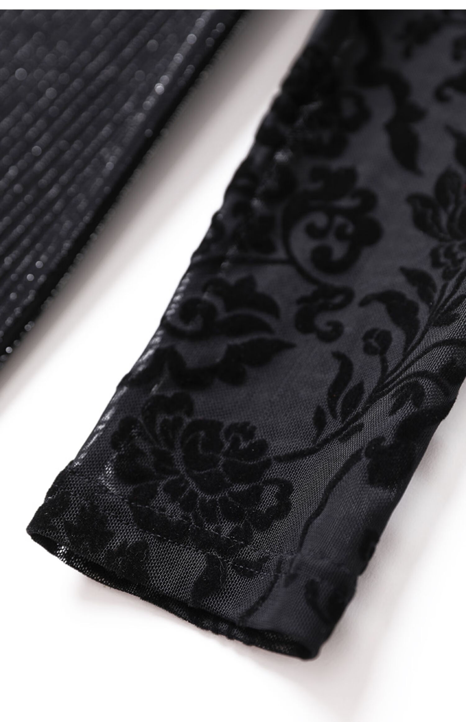 苏木影子578#黑色金丝绒打底衫女长袖2020秋冬新款时尚拼接蕾丝植绒