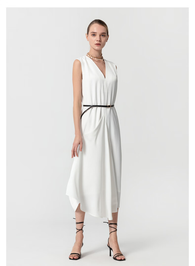 icy2020年夏极简风直身长裙女 白 s