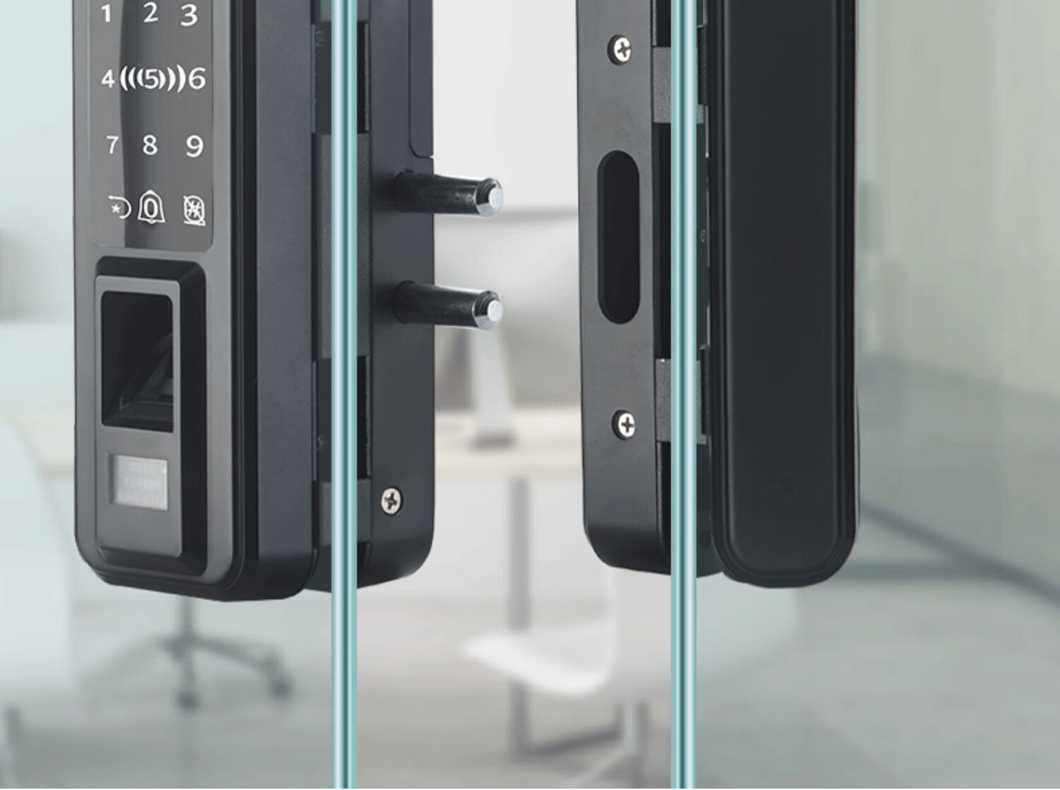 玻璃门指纹锁免开孔办公室密码锁单双开无框门锁防盗门智能锁门禁