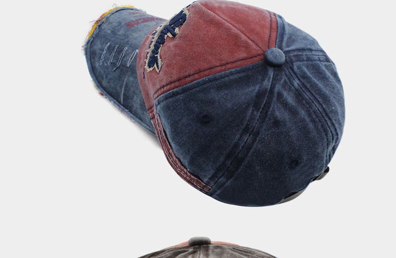 破洞棒球帽复古刺绣男女户外休闲帽青年防晒牛仔帽子海军灰破洞牛仔帽