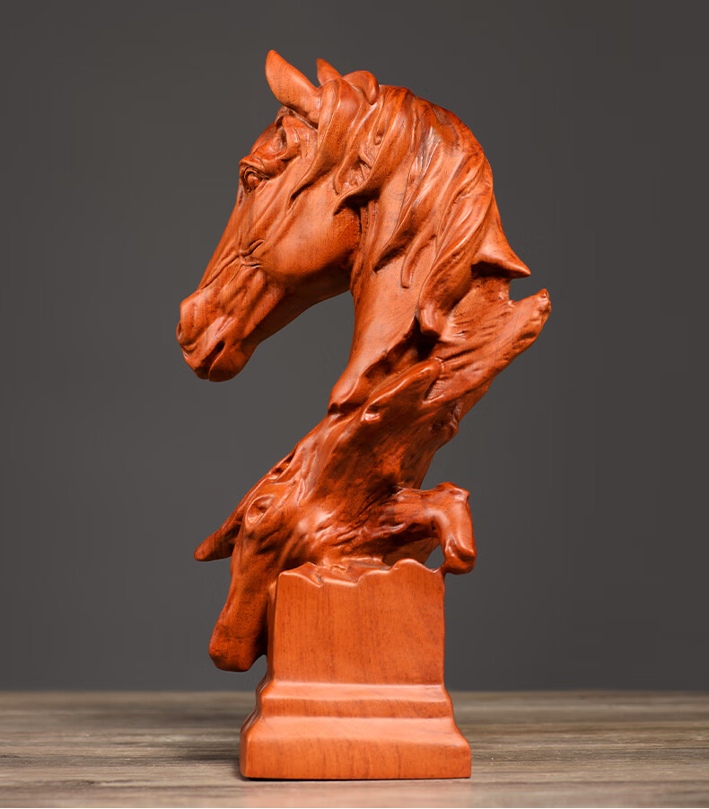 曹堂花梨木雕刻马头摆件实木质马到成功客厅玄关工艺品装饰十二生肖马