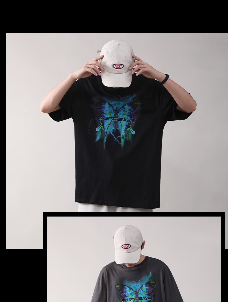 cxz精品 潮牌蝴蝶短袖男日系原宿风半袖夏装宽松衣服暗黑潮牌嘻哈t恤