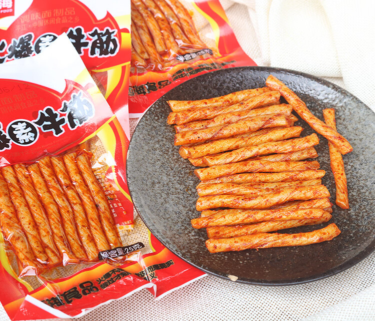 西海火爆素牛筋500克湖南特产盐焗鸡筋香辣面筋包装怀旧零食25克20袋