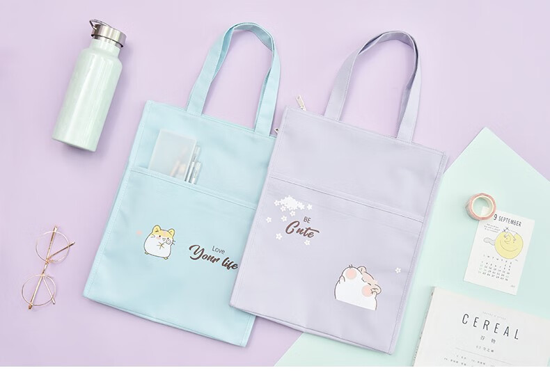 防水小清新创意帆布牛津布补习文件袋装书竖式手提袋子补课包学生拎书