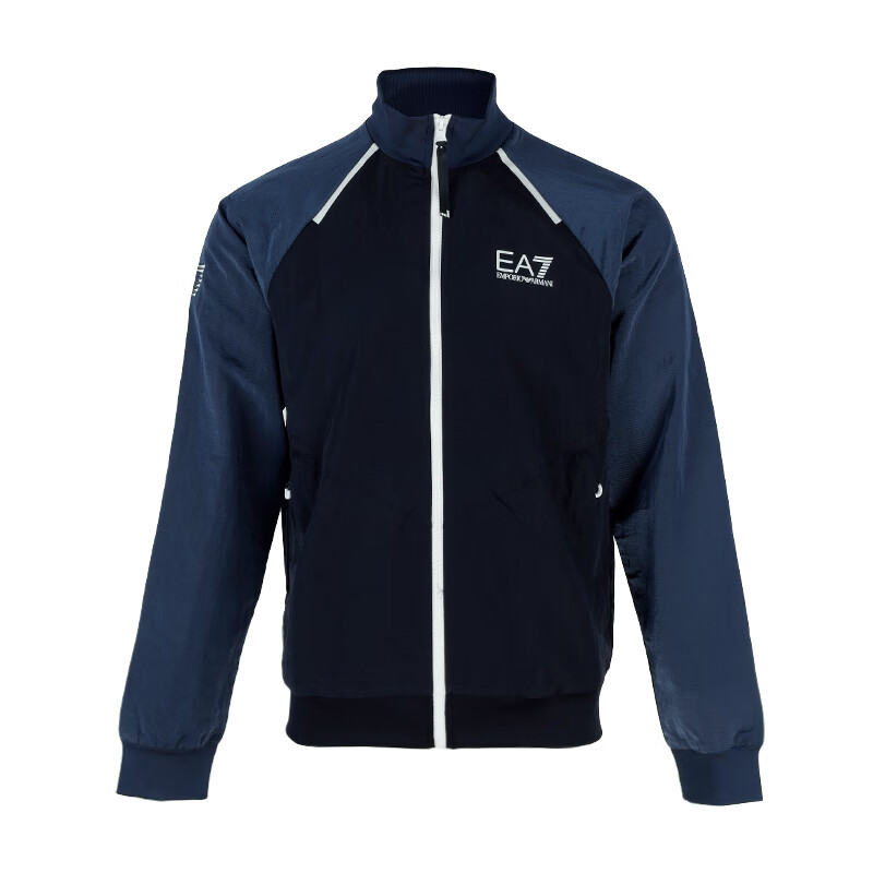 ea7新款男装logo印花拼色尼龙休闲运动服套装黑蓝色m