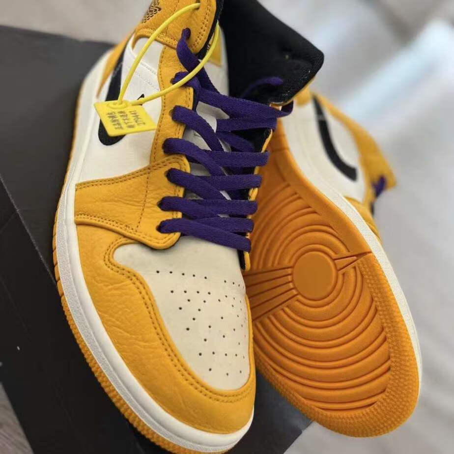 air乔1mid湖人紫黄男女同款休闲运动中帮篮球鞋852542700紫黄头层皮高