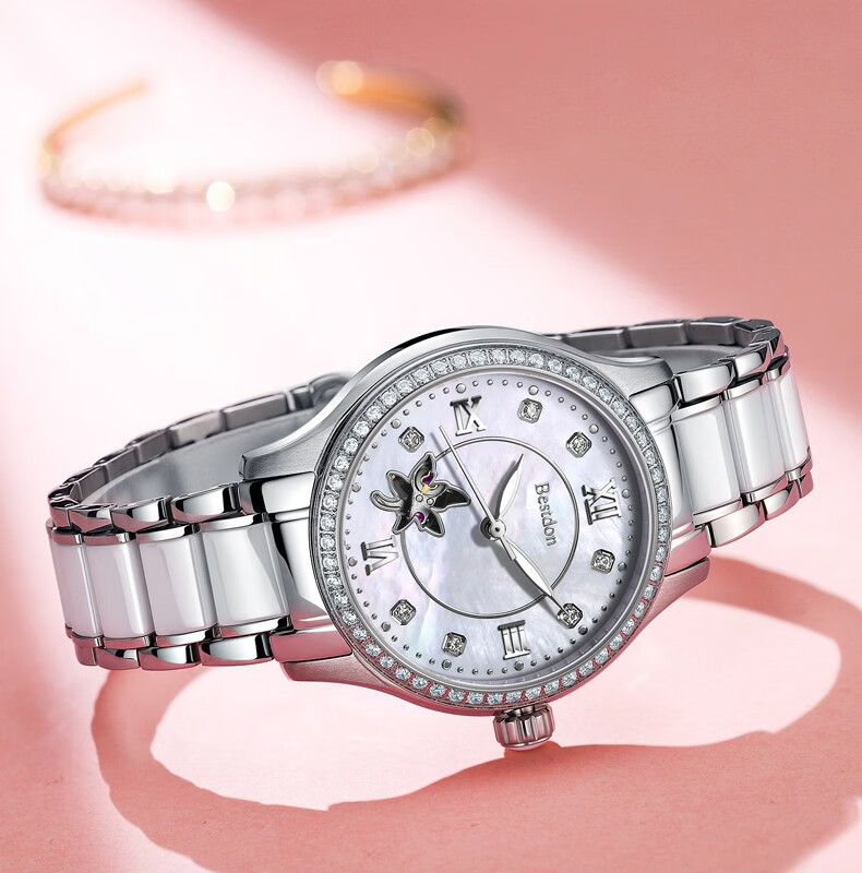 邦顿bestdon新款女士手表全自动机械女表简约镶钻陶瓷表带夜光防水