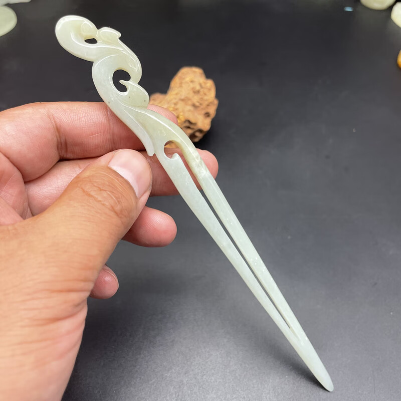 和田玉青白玉镂空凤头发簪发饰头饰玉簪子古风汉服盘头装扮玉簪子