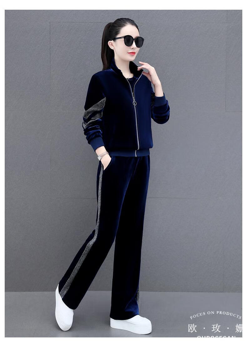 ourosesan 轻奢品牌 金丝绒运动服套装女秋冬季2022新款时尚女士加绒