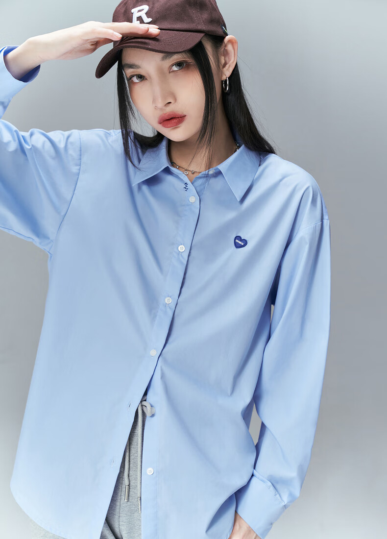 youth初语克莱因蓝衬衫女2022年春季新款小众设计宽松上衣衬衣天蓝色l