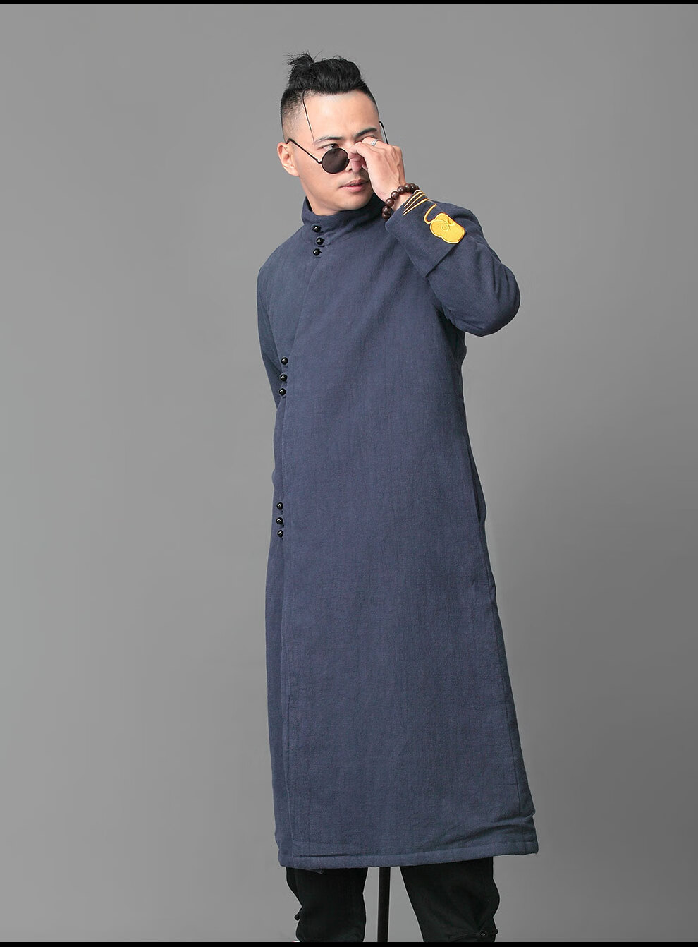 拾福男装唐装中式民国装国风长款唐装棉服外套长袍冬季棉袄居士禅服