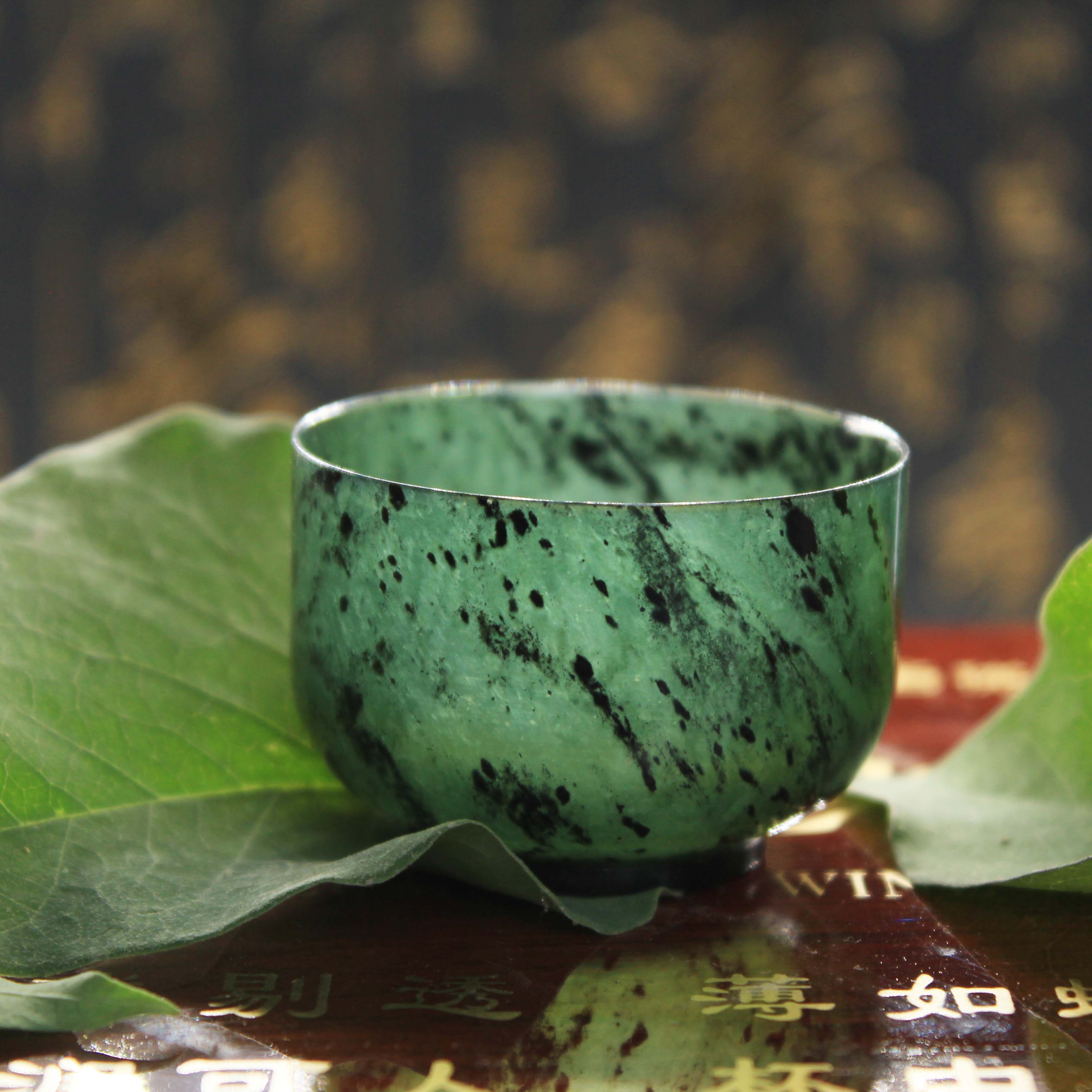 逸水缘 夜光杯祁连墨玉精品养生茶杯酒杯手工赠礼佳品 六只装