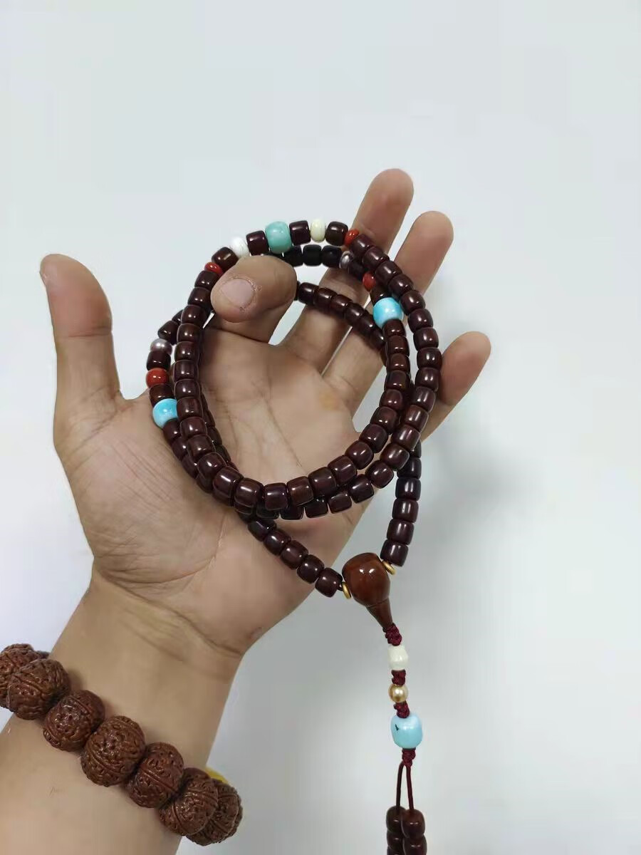 精品紫金鼠鼠实心108圆珠 老型直切文玩佛珠念珠菩提项链脖挂 收藏级