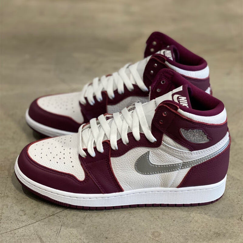 冬季新款aj男鞋子高帮鞋运动鞋aj1波尔多酒红学生空军一号板鞋潮 高帮