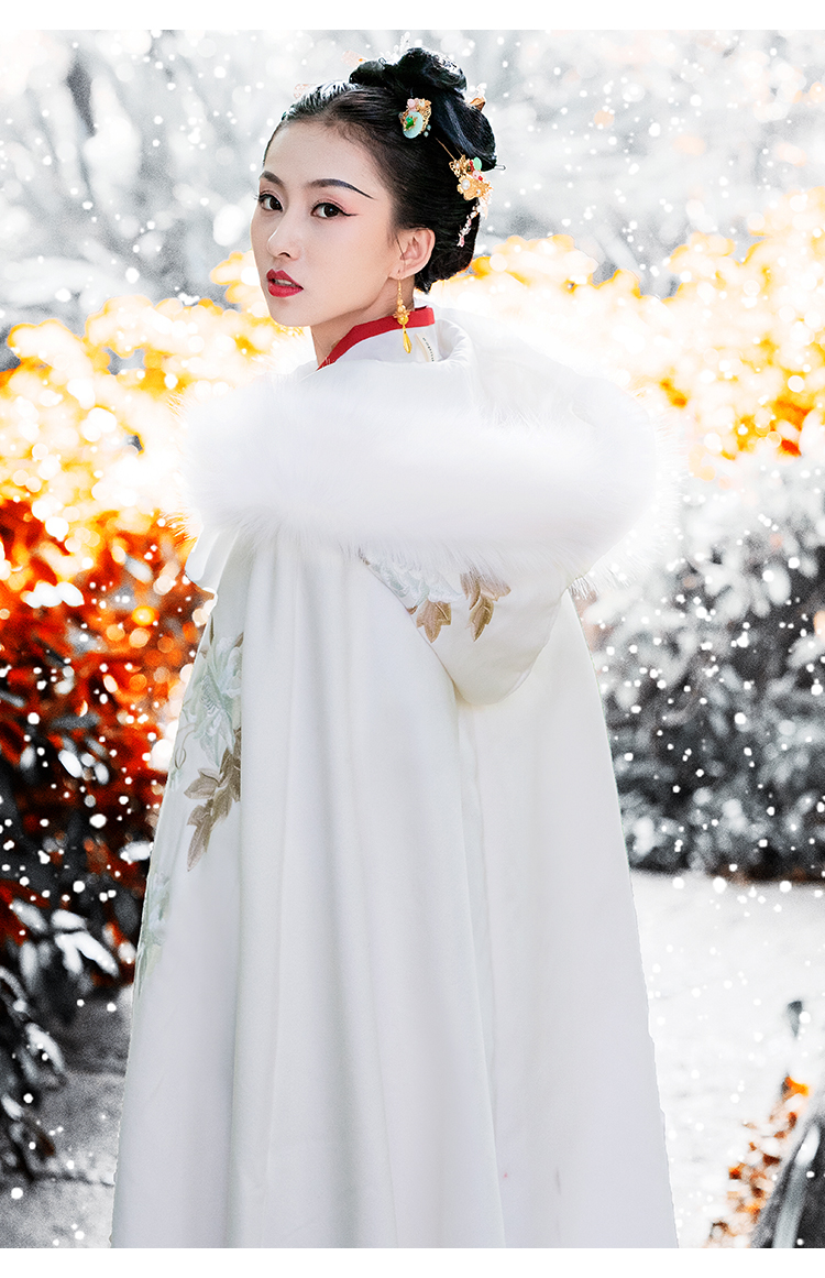 卡辑斗篷汉服女毛领长款加绒加厚外套中国风学生披风古装披肩秋冬装