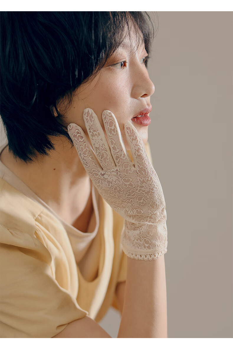 mismemo桑蚕丝手套女春夏薄款透气防晒真丝手套复古甜美蕾丝短款柔肤