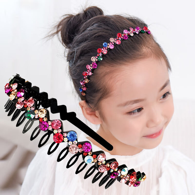 儿童发箍带齿防滑发夹头饰头箍顶夹小女孩系学箍压卡发卡 粉 ab色