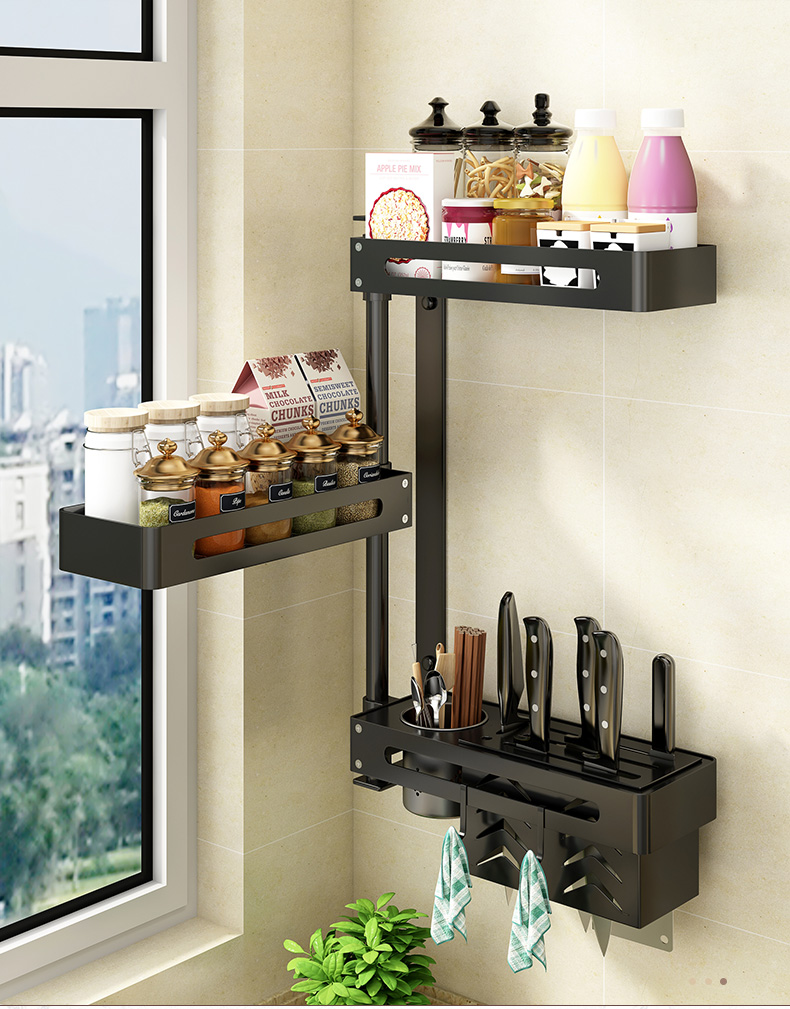 雅美姬厨房置物架调料架免打孔转角收纳架旋转层架调味瓶置物架刀架