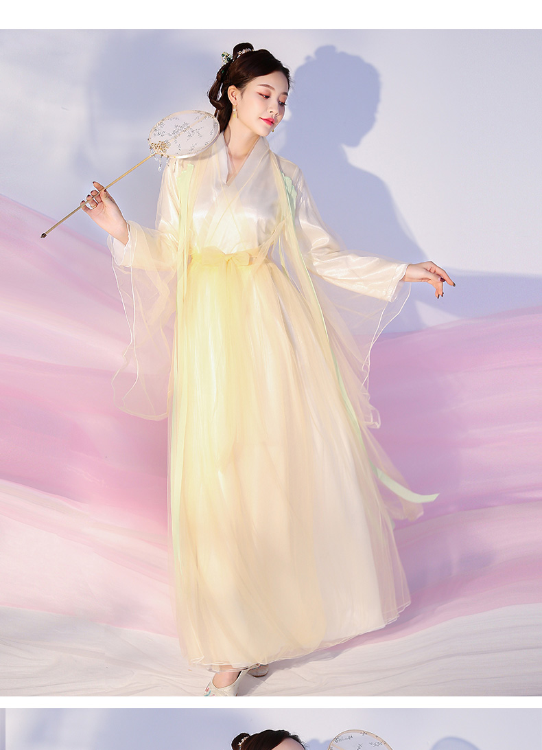 秦菲2020新款仙侠古装改良汉服仙女装古筝舞蹈演出服飘逸清新淡雅秋季