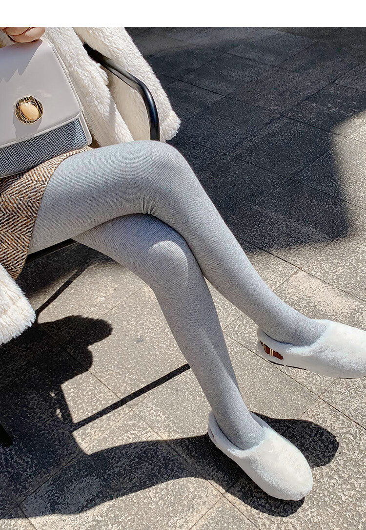 南极人燕麦白米色打底裤女外穿紧身弹力竖条显瘦加绒加厚秋冬踩脚