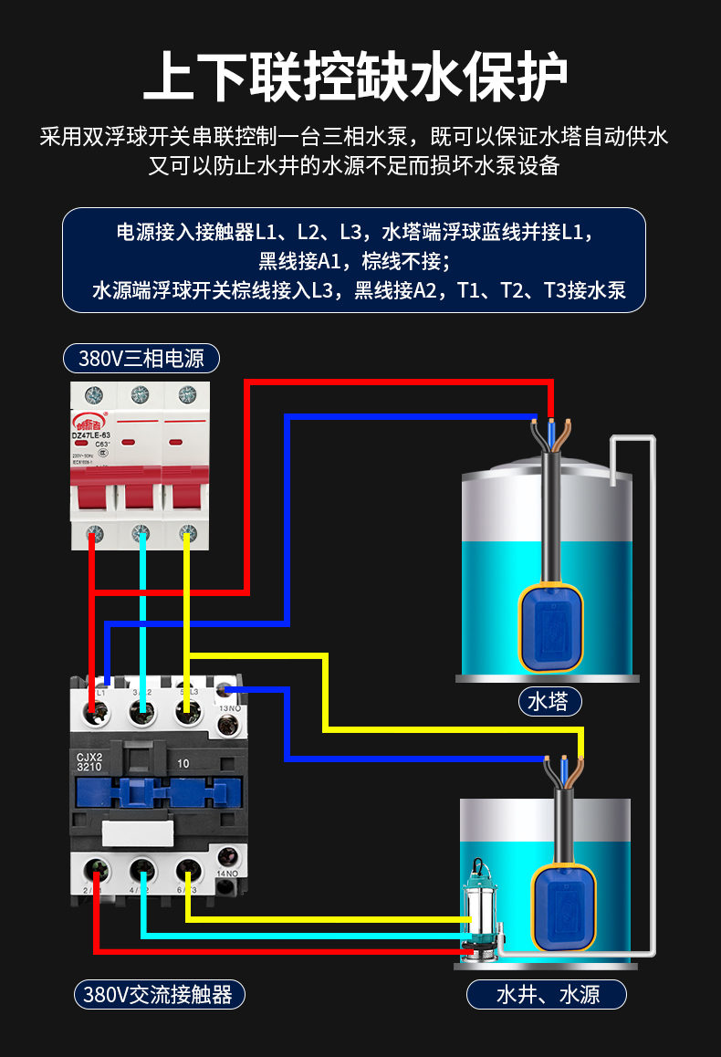 双浮球控制水泵接线图图片