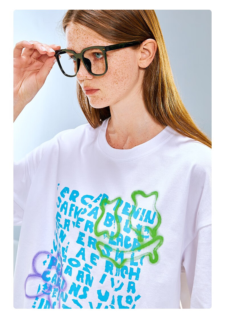 er笑脸爱心涂鸦短袖男国潮牌oversize夏天休闲情侣款百搭半袖t恤黑色l