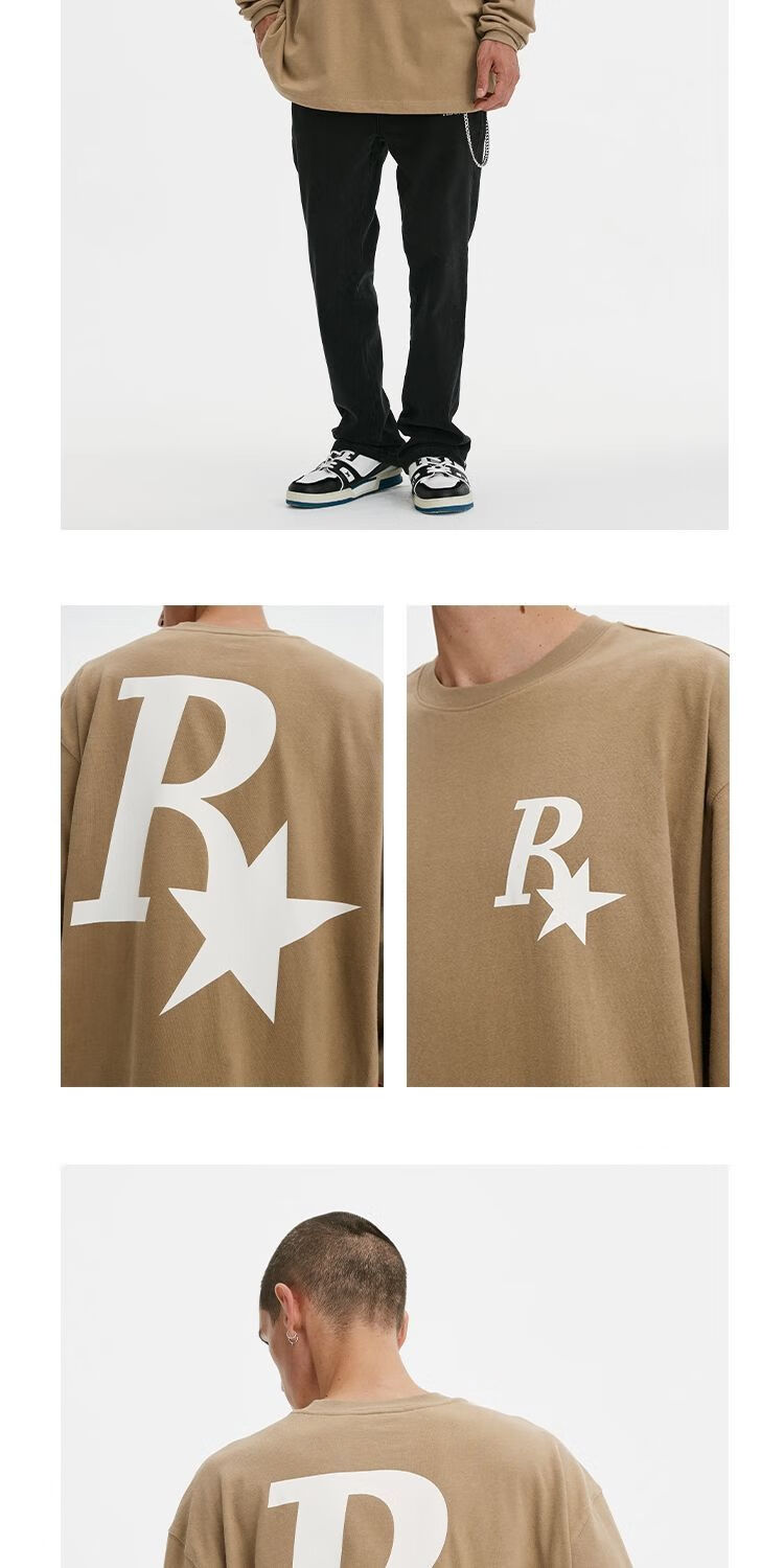 mostvevy rass长袖纯棉复古r星长袖rass卫衣美式潮牌春秋款圆领套头