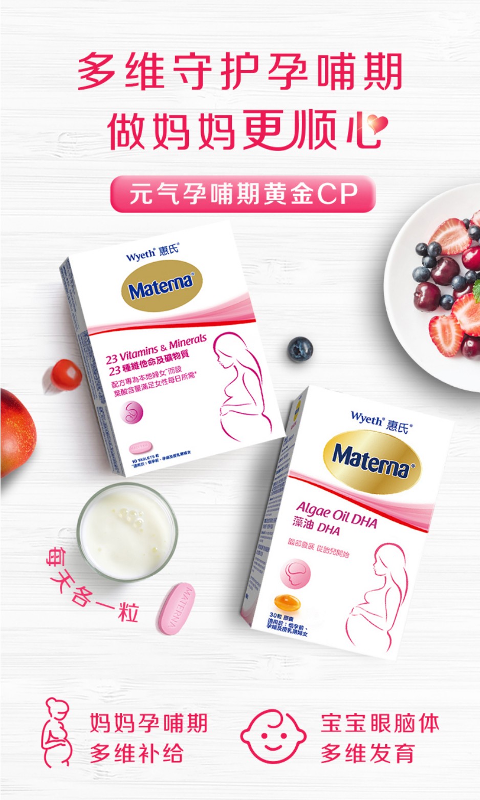 惠氏wyeth玛特纳materna叶酸孕妇备孕复合维生素多维叶酸片100粒瓶