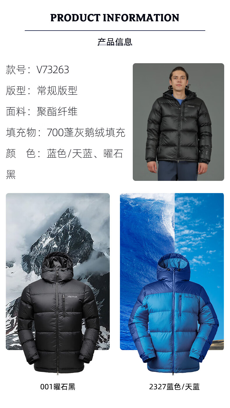 顶级户外 土拨鼠 Marmot V73263 185克700蓬拒水鹅绒 男士面包羽绒服 图20