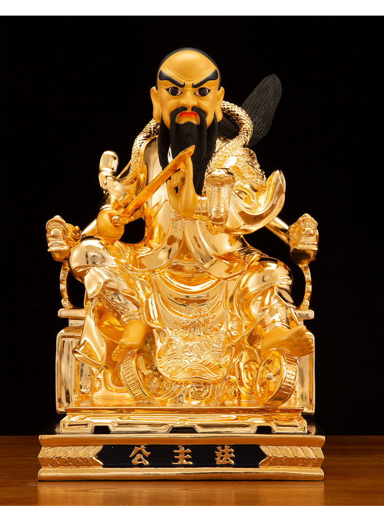 三漫陀纯铜法主公16寸鎏金道教监雷御史张法主圣君神像道教居家供奉
