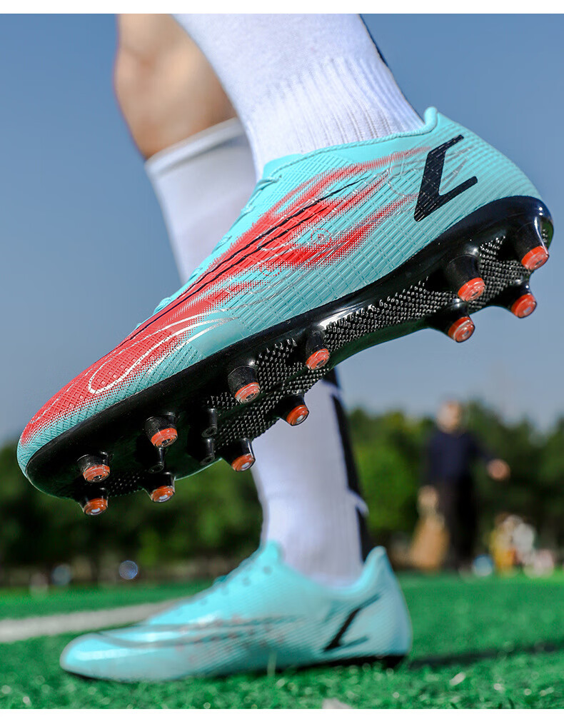 足球鞋男女儿童tf碎钉人造草坪ag钉鸳鸯皮足训练运动球鞋 802-2低帮