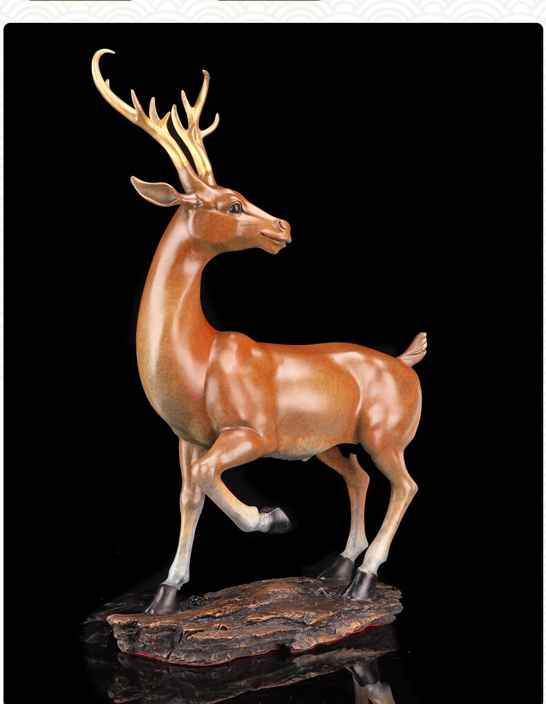 唐偆居纯铜鹿摆件福鹿工艺品高档乔迁礼品彩铜吉祥家居饰品客厅玄关