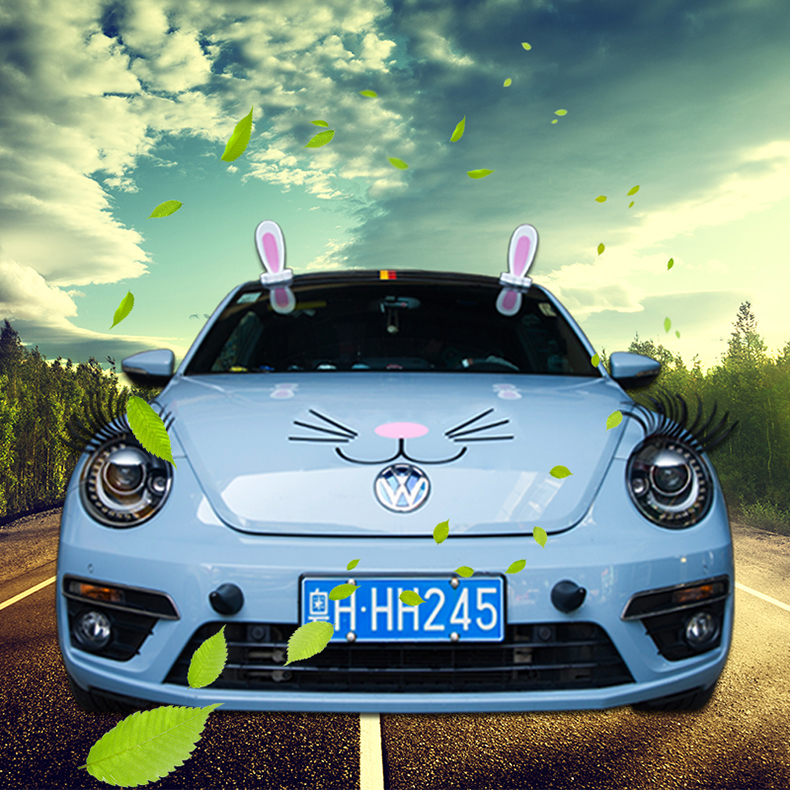 汽车车顶装饰兔耳朵可爱眼睫毛搞笑贴纸车外装饰品个性创意车贴 兔子