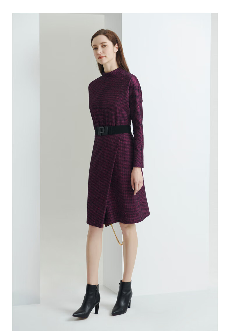 【12号0点开抢】ports宝姿女装 秋冬新品长袖中长连衣裙ll9n049lcf035