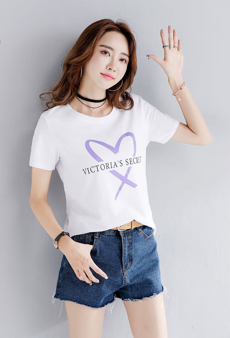 95棉2020夏季新款圆领短袖t恤女韩版宽松休闲百搭印花体恤打底衫